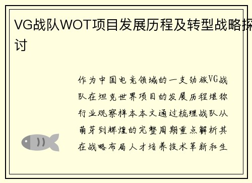 VG战队WOT项目发展历程及转型战略探讨